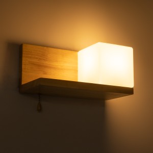 AMITY  Μοντέρνο Επιτοίχιο Φωτιστικό Απλίκα Μονόφωτο 1 x E27 IP20 Μπεζ Ξύλο με Λευκό Γυαλί - Μ30 x Π14.5 x Υ15cm