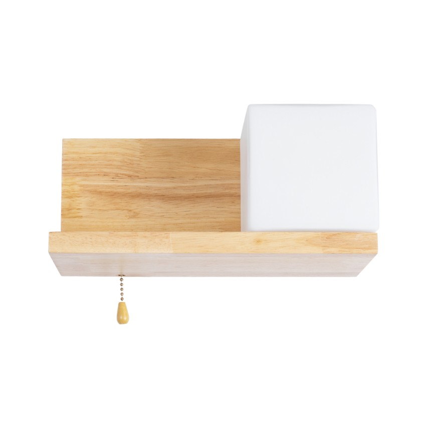 AMITY  Μοντέρνο Επιτοίχιο Φωτιστικό Απλίκα Μονόφωτο 1 x E27 IP20 Μπεζ Ξύλο με Λευκό Γυαλί - Μ30 x Π14.5 x Υ15cm