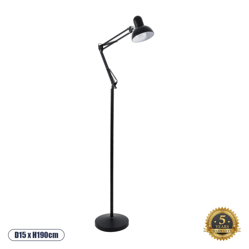 GLOBOSTAR® AUDREY  Vintage Επιδαπέδιο Φωτιστικό με Ντουί 1 x E27 AC 220-240V IP20 - Μαύρο - Μ15 x Π15 x Υ190cm