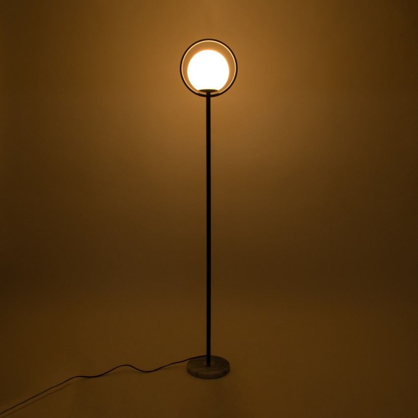 VERSAILLES  Μοντέρνο Επιδαπέδιο Φωτιστικό Μονόφωτο 1 x E27 IP20 Μαύρο Αλουμίνιο, Λευκό Γυαλί με Γκρι Μάρμαρο - Μ25 x Π25 x Υ150cm