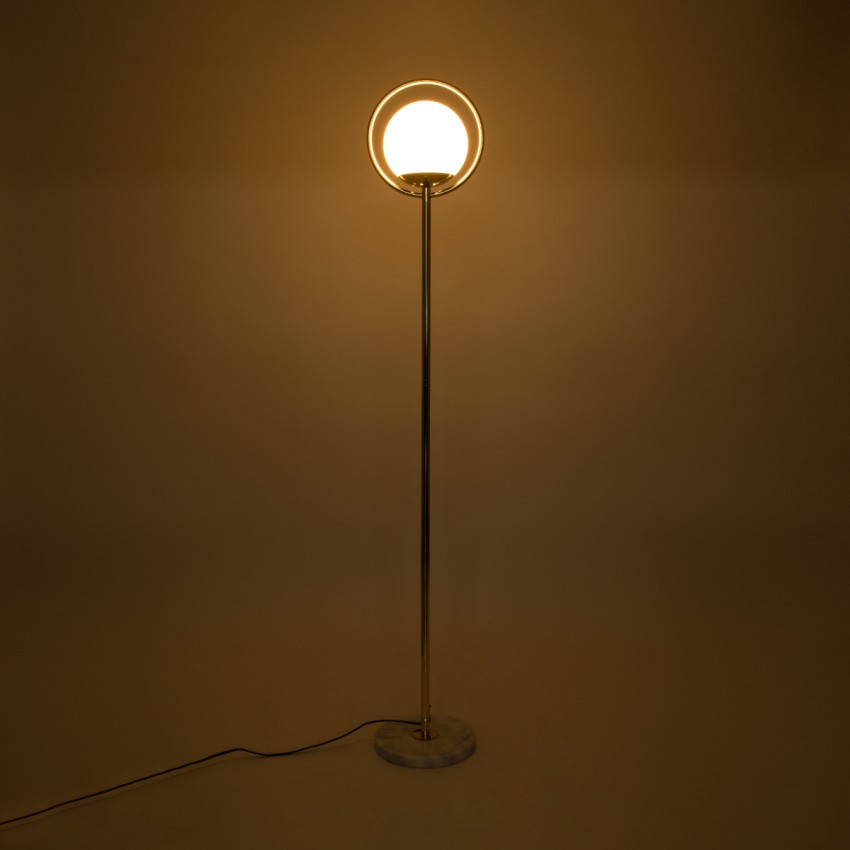 VERSAILLES  Μοντέρνο Επιδαπέδιο Φωτιστικό Μονόφωτο 1 x E27 IP20 Χρυσό Αλουμίνιο, Λευκό Γυαλί με Γκρι Μάρμαρο - Μ25 x Π25 x Υ150cm