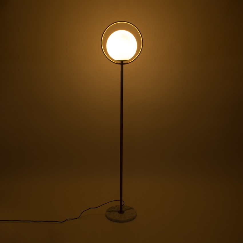 VERSAILLES  Μοντέρνο Επιδαπέδιο Φωτιστικό Μονόφωτο 1 x E27 IP20 Χρυσό Αλουμίνιο , Λευκό Γυαλί με Γκρι Μάρμαρο - Μ35 x Π35 x Υ170cm