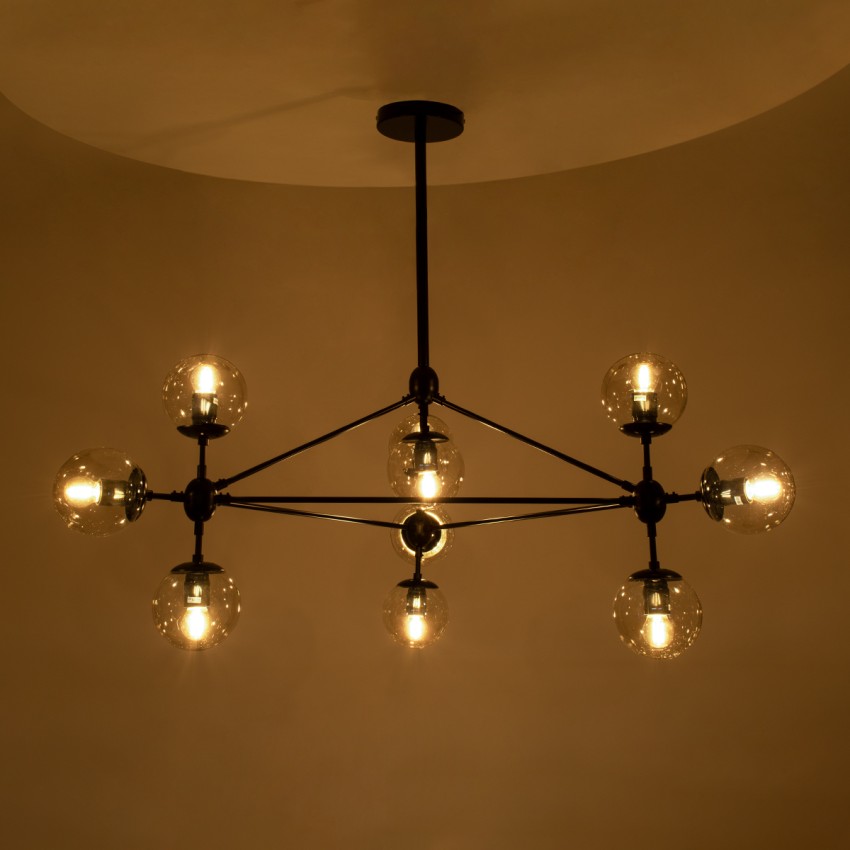 GLOBOSTAR® SENTINEL  Μοντέρνο Φωτιστικό Οροφής με Ντουί 10 x E27 AC 220-240V IP20 - Μαύρο & Διάφανο - Μ105 x Π80 x Υ90cm