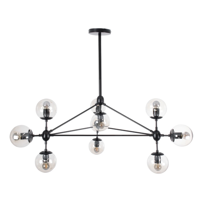 GLOBOSTAR® SENTINEL  Μοντέρνο Φωτιστικό Οροφής με Ντουί 10 x E27 AC 220-240V IP20 - Μαύρο & Διάφανο - Μ105 x Π80 x Υ90cm