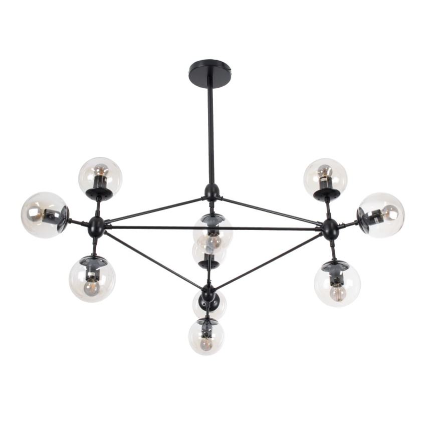 GLOBOSTAR® SENTINEL  Μοντέρνο Φωτιστικό Οροφής με Ντουί 10 x E27 AC 220-240V IP20 - Μαύρο & Διάφανο - Μ105 x Π80 x Υ90cm