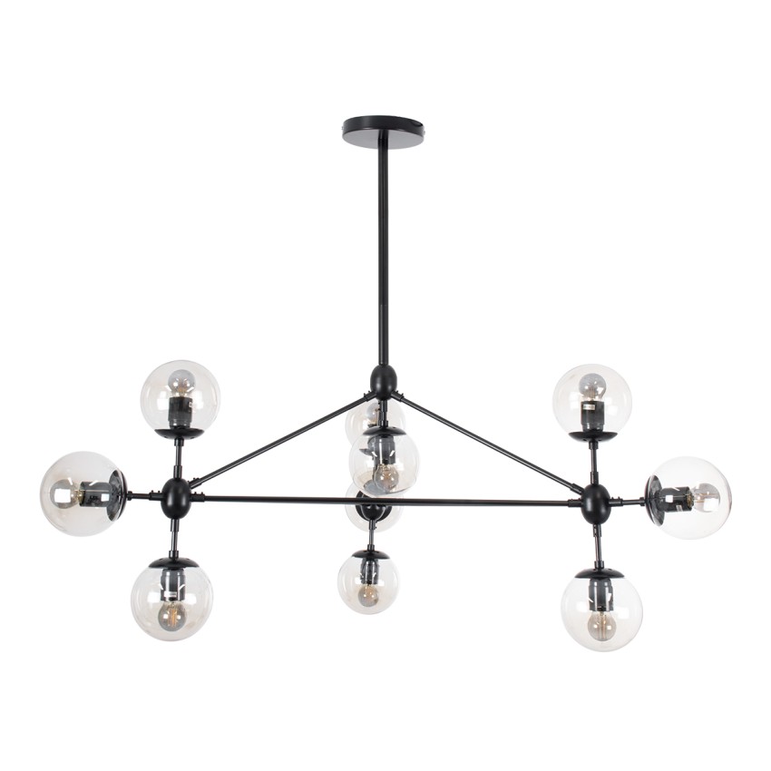 GLOBOSTAR® SENTINEL  Μοντέρνο Φωτιστικό Οροφής με Ντουί 10 x E27 AC 220-240V IP20 - Μαύρο & Διάφανο - Μ105 x Π80 x Υ90cm