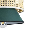 SAIGE  Boho Κρεμαστό Φωτιστικό Πλέγμα Μονόφωτο 1 x E27 IP20 Μπεζ Ξύλο με Μαύρο & Πράσινο Ύφασμα - Μ30 x Π30 x Υ22cm