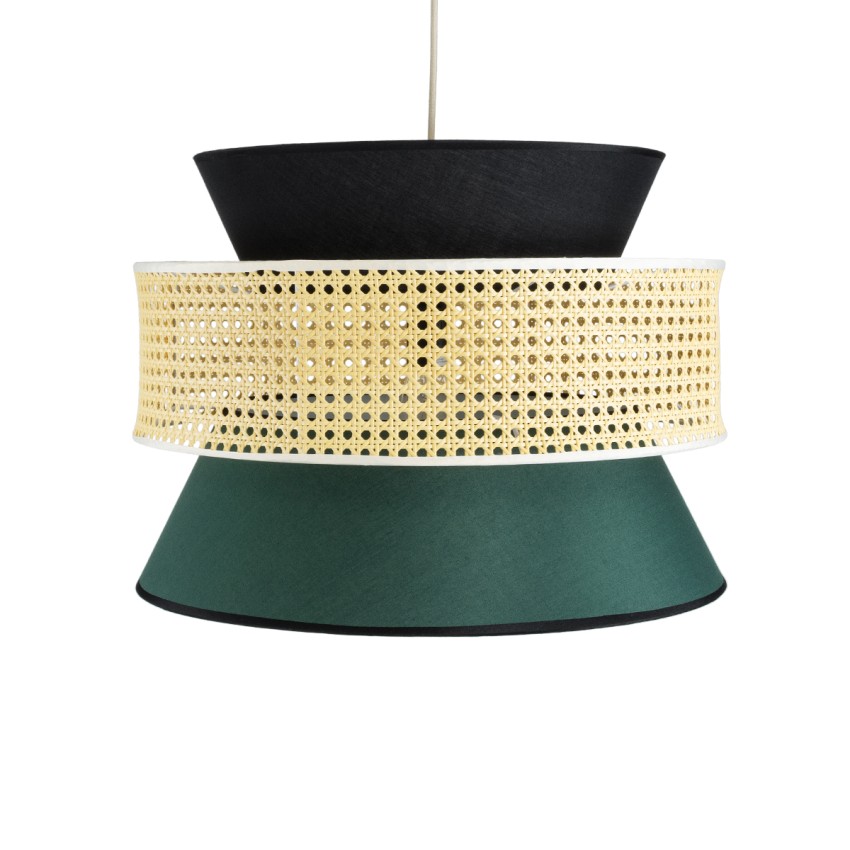 SAIGE  Boho Κρεμαστό Φωτιστικό Πλέγμα Μονόφωτο 1 x E27 IP20 Μπεζ Ξύλο με Μαύρο & Πράσινο Ύφασμα - Μ50 x Π50 x Υ36cm