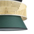 SAIGE  Boho Κρεμαστό Φωτιστικό Πλέγμα Μονόφωτο 1 x E27 IP20 Μπεζ Ξύλο με Μαύρο & Πράσινο Ύφασμα - Μ50 x Π50 x Υ36cm