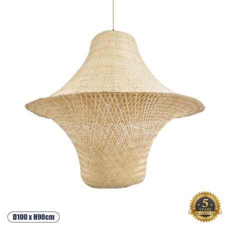 JUNIPER  Boho Κρεμαστό Φωτιστικό Καμπάνα Μονόφωτο 1 x E27 IP20 Μπεζ Ξύλο - Μ100 x Π100 x Υ90cm