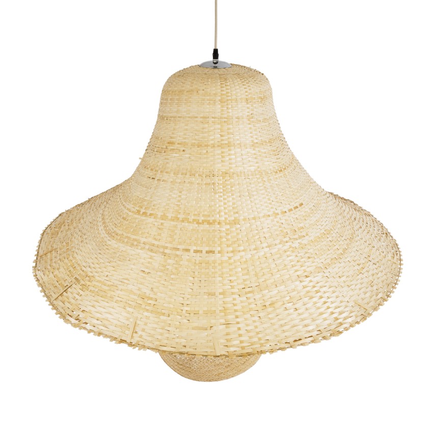 JUNIPER  Boho Κρεμαστό Φωτιστικό Καμπάνα Μονόφωτο 1 x E27 IP20 Μπεζ Ξύλο - Μ100 x Π100 x Υ90cm