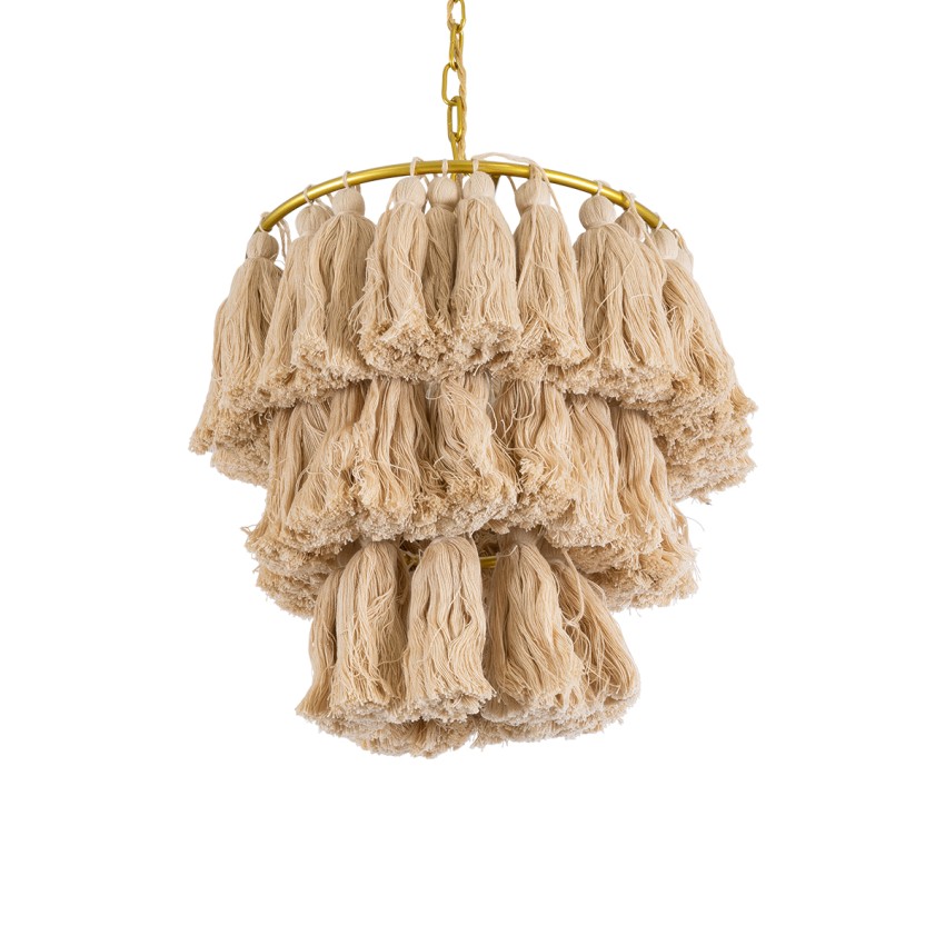 MISSOULA  Boho Κρεμαστό Φωτιστικό Σχοινί Μονόφωτο 1 x E27 IP20 Μπεζ Ύφασμα με Χρυσό Μέταλλο - Μ30 x Π30 x Υ40cm