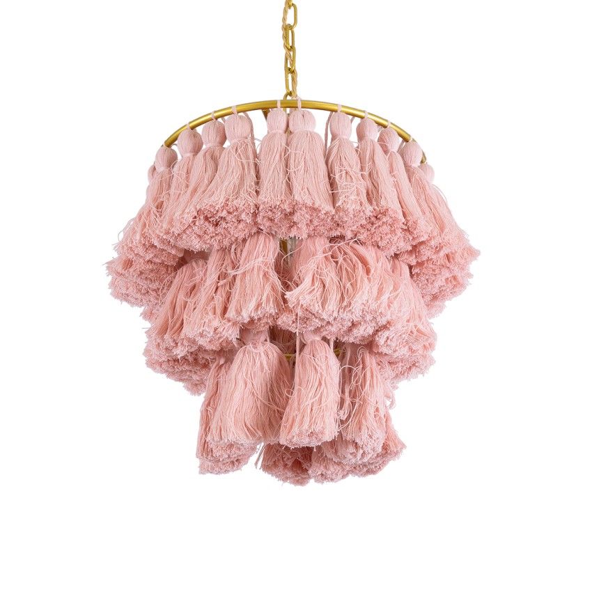 MISSOULA  Boho Κρεμαστό Φωτιστικό Σχοινί Μονόφωτο 1 x E27 IP20 Ροζ Ύφασμα με Χρυσό Μέταλλο - Μ30 x Π30 x Υ40cm