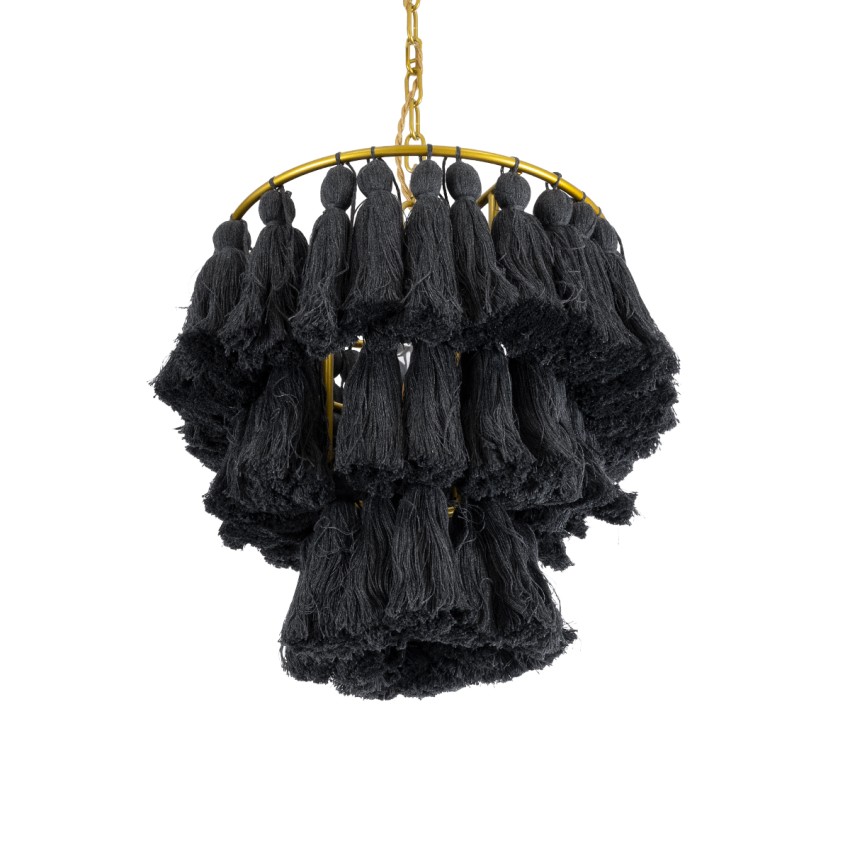 MISSOULA  Boho Κρεμαστό Φωτιστικό Σχοινί Μονόφωτο 1 x E27 IP20 Μαύρο Ύφασμα με Χρυσό Μέταλλο - Μ30 x Π30 x Υ40cm