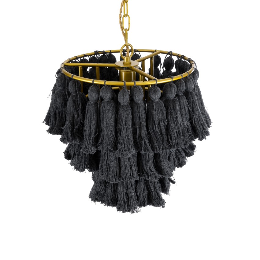 MISSOULA  Boho Κρεμαστό Φωτιστικό Σχοινί Μονόφωτο 1 x E27 IP20 Μαύρο Ύφασμα με Χρυσό Μέταλλο - Μ30 x Π30 x Υ40cm