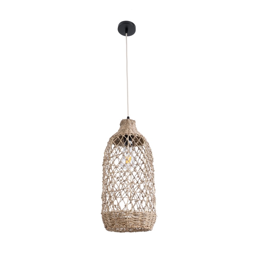 ECUADOR  Boho Κρεμαστό Φωτιστικό Πλέγμα Μονόφωτο 1 x E27 IP20 Μπεζ Rattan - Μ23 x Π23 x Υ50cm