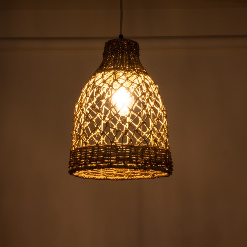 ECUADOR  Boho Κρεμαστό Φωτιστικό Πλέγμα Μονόφωτο 1 x E27 IP20 Μπεζ Rattan - Μ25 x Π25 x Υ35cm