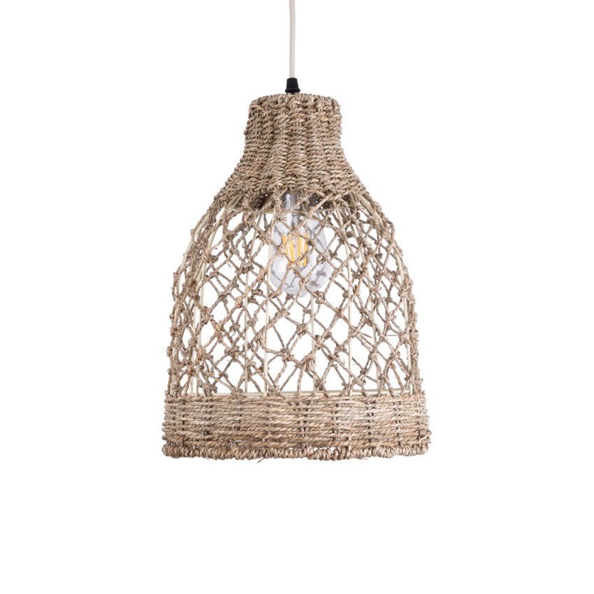 ECUADOR  Boho Κρεμαστό Φωτιστικό Πλέγμα Μονόφωτο 1 x E27 IP20 Μπεζ Rattan - Μ25 x Π25 x Υ35cm
