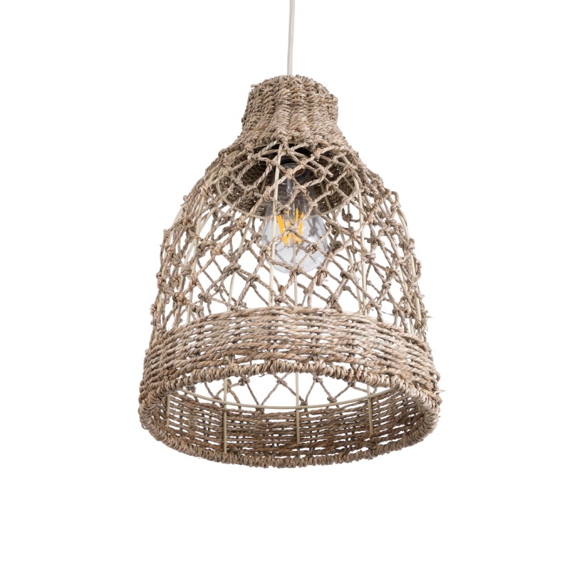 ECUADOR  Boho Κρεμαστό Φωτιστικό Πλέγμα Μονόφωτο 1 x E27 IP20 Μπεζ Rattan - Μ25 x Π25 x Υ35cm