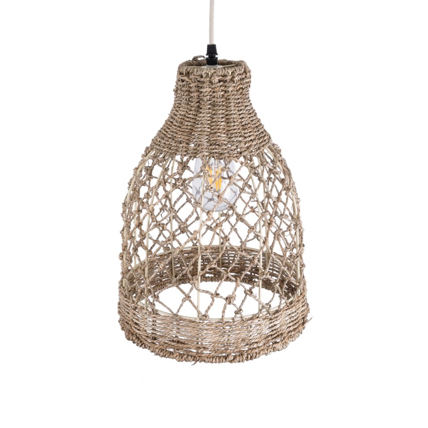 ECUADOR  Boho Κρεμαστό Φωτιστικό Πλέγμα Μονόφωτο 1 x E27 IP20 Μπεζ Rattan - Μ25 x Π25 x Υ35cm