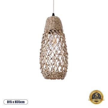 GLOBOSTAR® ECUADOR  Boho Κρεμαστό Φωτιστικό Οροφής με Ντουί 1 x E27 AC 220-240V IP20 - Μπεζ - Μ15 x Π15 x Υ35cm