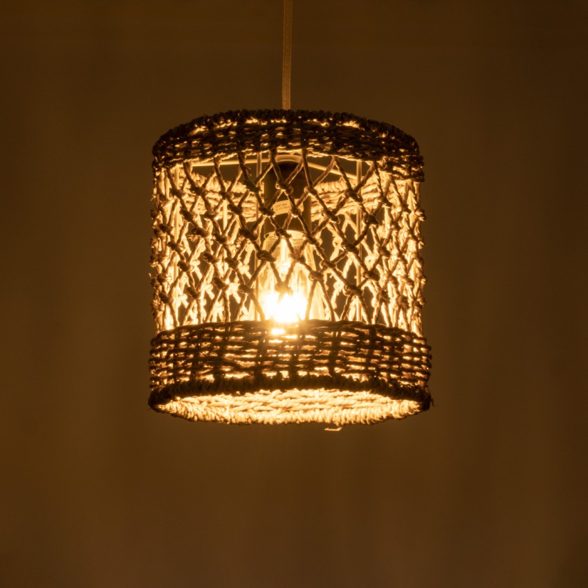 ECUADOR  Boho Κρεμαστό Φωτιστικό Πλέγμα Μονόφωτο 1 x E27 IP20 Μπεζ Rattan - Μ20 x Π20 x Υ20cm