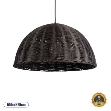 MONTANA  Boho Κρεμαστό Φωτιστικό Καμπάνα Μονόφωτο 1 x E27 IP20 Καφέ Ξύλο - Μ50 x Π50 x Υ25cm