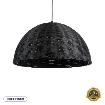 MONTANA  Boho Κρεμαστό Φωτιστικό Καμπάνα Μονόφωτο 1 x E27 IP20 Μαύρο Ξύλο - Μ50 x Π50 x Υ25cm