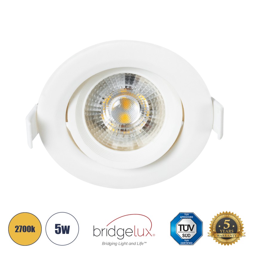 DE VALERA  Χωνευτό LED Κινούμενο Spot Downlight 5W 470lm 60° AC 220-240V IP44 Φ9cm x Υ4cm - Στρόγγυλο - Λευκό - Θερμό Λευκό 2700K - Bridgelux Chip - TÜV Certified Driver