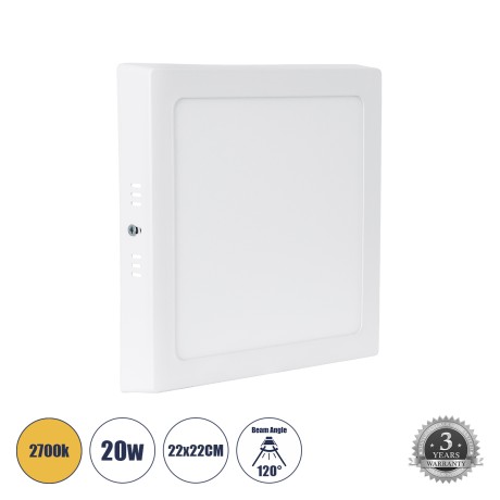 Εξωτερικό LED Panel 22x22cm 20W 2060lm 120° AC 220-240V IP20 Μ22 x Π22 x Υ3cm Θερμό Λευκό 2700K