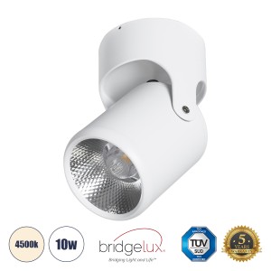 DETRONIC  Επιφανειακό Κινούμενο Spot Downlight LED 10W 1300lm 24° AC 220-240V IP20 Φ9cm x Υ16cm - Στρόγγυλο - Λευκό - Φυσικό Λευκό 4500K - Bridgelux COB - TÜV Certified Driver