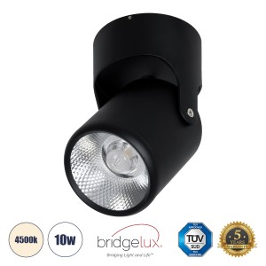 DETRONIC  Επιφανειακό Κινούμενο Spot Downlight LED 10W 1300lm 24° AC 220-240V IP20 Φ9cm x Υ16cm - Στρόγγυλο - Μαύρο - Φυσικό Λευκό 4500K - Bridgelux COB - TÜV Certified Driver