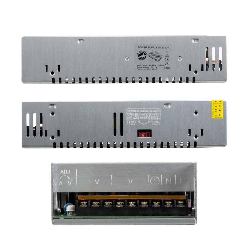 Μεταλλικό Τροφοδοτικό PELV για Προϊόντα LED 500W 41.6A - AC 220-240V σε DC 12V - IP20 Μ21 x Π11 x Υ5cm