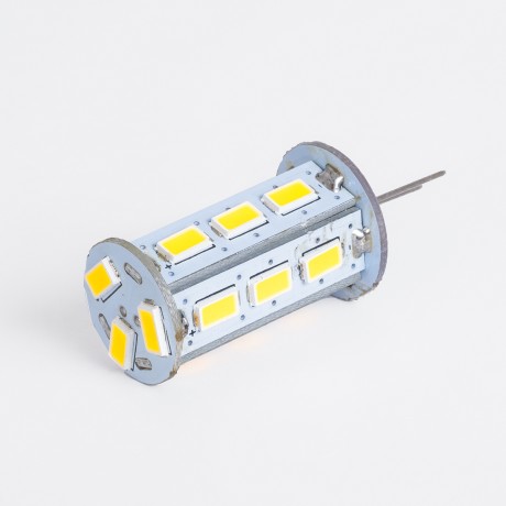 GLOBOSTAR® G4BACK  Λάμπα G4 LED 5W 500lm 320° DC 12-24V IP20 Ψυχρό Λευκό 6000K Dimmable - Sanan SMD Chip - Back Pin - Μ1.8 x Π1.8 x Υ4.3cm
