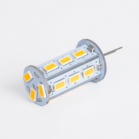 GLOBOSTAR® G4BACK  Λάμπα G4 LED 5W 450lm 320° DC 12-24V IP20 Θερμό Λευκό 2700K Dimmable - Sanan SMD Chip - Back Pin - Μ1.8 x Π1.8 x Υ4.3cm