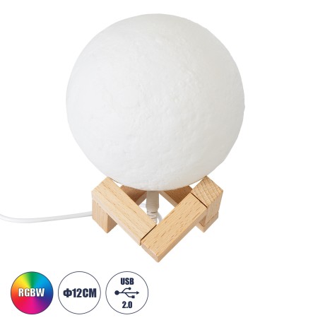 MOON  Μοντέρνο Επιτραπέζιο Φωτιστικό Πορτατίφ LED 2W 120lm 360° DC 5V - Εναλλαγή Φωτισμού μέσω Τηλεχειριστηρίου - Dimmable - RGBW - Φ12 x Υ15 - Λευκό