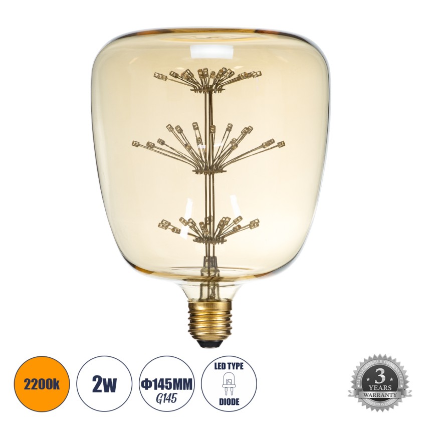 Λάμπα LED MTX Diode HP E27 G145 BARREL Γλόμπος 1.6W 140lm 360° AC 220-240V IP20 Φ14.5 x Υ19cm Ultra Θερμό Λευκό 2200K με Μελί Γυαλί