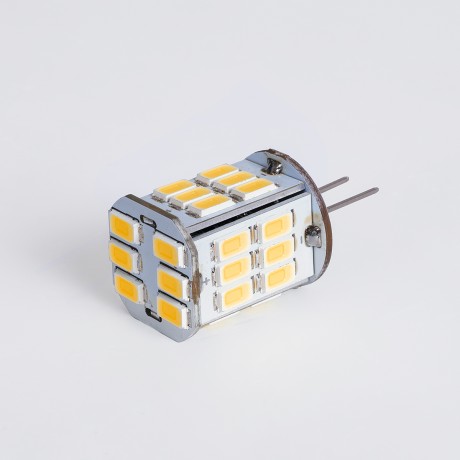 GLOBOSTAR® G4BACK  Λάμπα G4 LED 6W 600lm 320° DC 12-24V IP20 Θερμό Λευκό 2700K Dimmable - Sanan SMD Chip - Back Pin - Μ1.9 x Π1.9 x Υ3.7cm
