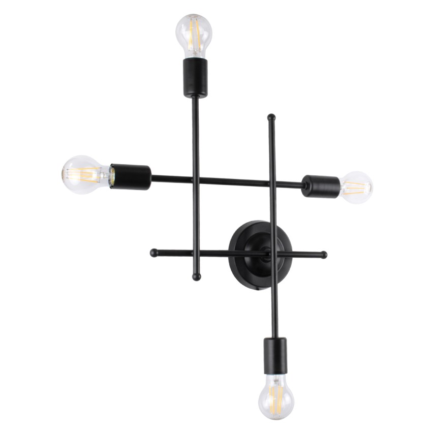 GLOBOSTAR® PIPING  Vintage Φωτιστικό Τοίχου - Απλίκα με Ντουί 4 x E27 AC 220-240V IP20 - Μαύρο - Μ40 x Π9 x Υ52cm