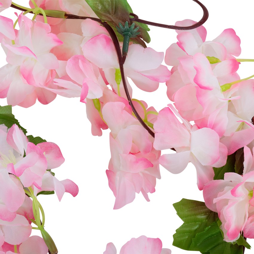 Τεχνητό Κρεμαστό Φυτό Διακοσμητική Γιρλάντα Λουλουδιών με 18 Ροζ Λευκά Άνθη Κερασιάς & Πράσινο Φύλλωμα M20 x Υ220 x Π20cm