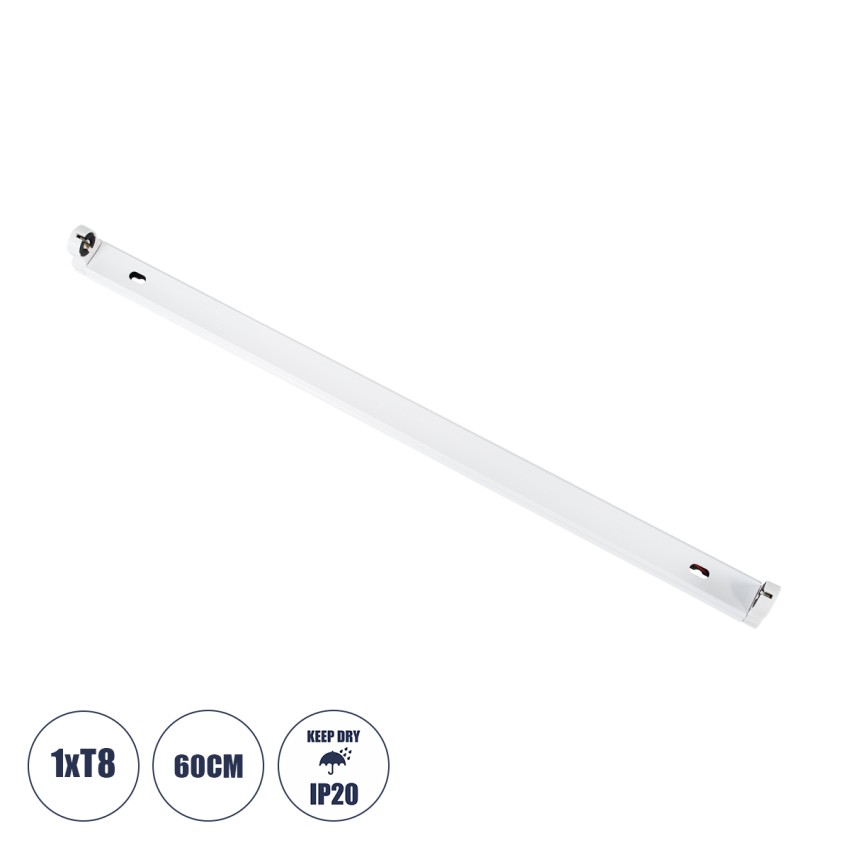 TUBATO  Μεταλλικό Σκαφάκι για 1 x Λάμπα 60CM T8 G13 LED AC 220-240V IP20 Μ60 x Π3.4 x Υ4.3cm