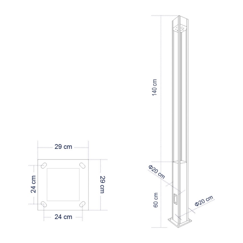 MONTERREY  Urban Light Φωτιστικό Πάρκου - Πλατείας - Κήπου Ύψους 2 μέτρων LED 40W 5440lm 60° AC100-240VAC IP67 IK09 - Μ20 x Π20 x Υ200cm - Anthracite Grey - Φυσικό Λευκό 4000K - LUMILEDS - MEAN WELL DRIVER