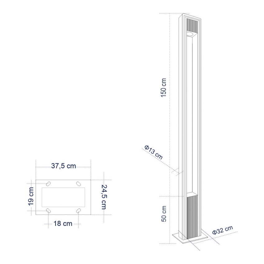 MERIDA  Urban Light Φωτιστικό Πάρκου - Πλατείας - Κήπου Ύψους 2 μέτρων LED 40W 5440lm 60° AC100-240VAC IP67 IK09 - Μ32 x Π13 x Υ200cm - Anthracite Grey - Φυσικό Λευκό 4000K - LUMILEDS - MEAN WELL DRIVER