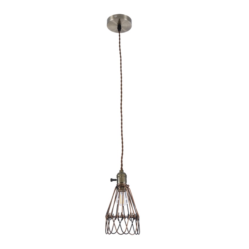 FLOWERON  Vintage Κρεμαστό Φωτιστικό Πλέγμα Μονόφωτο 1 x E27 IP20 Χάλκινο & Μπρούτζινο Μέταλλο - Μ10 x Π10 x Y20cm