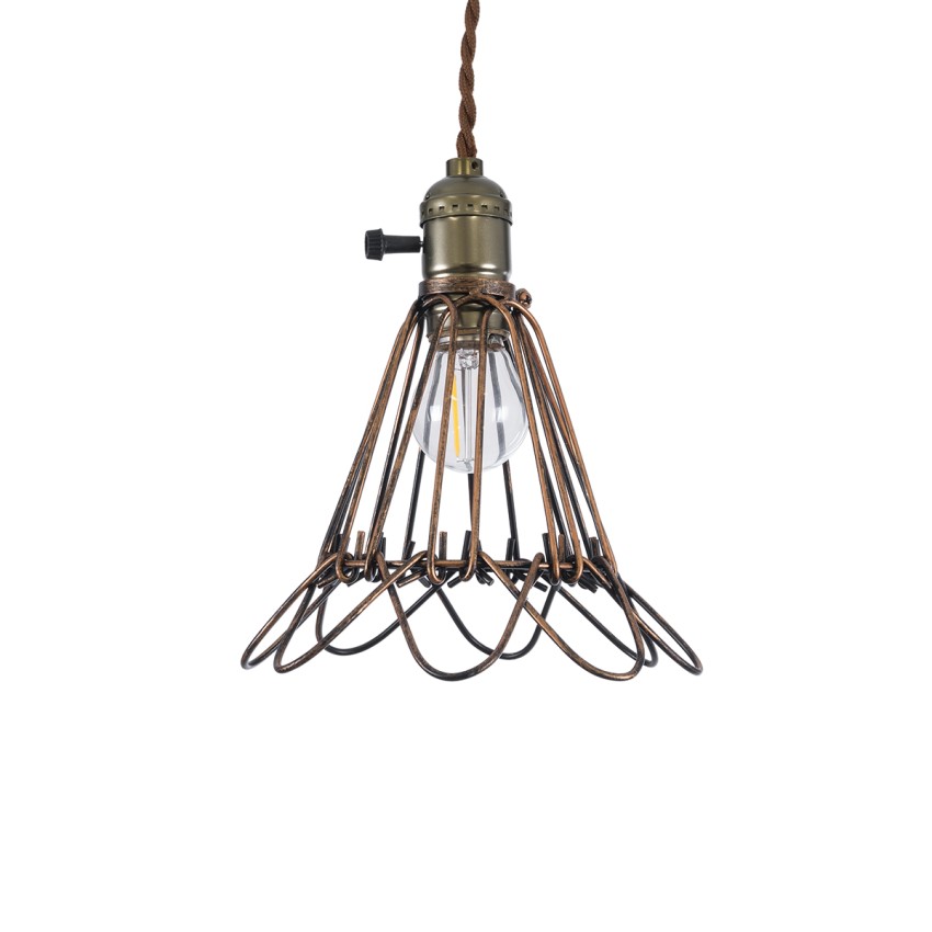 FLOWERON  Vintage Κρεμαστό Φωτιστικό Πλέγμα Μονόφωτο 1 x E27 IP20 Χάλκινο & Μπρούτζινο Μέταλλο - Μ10 x Π10 x Y20cm
