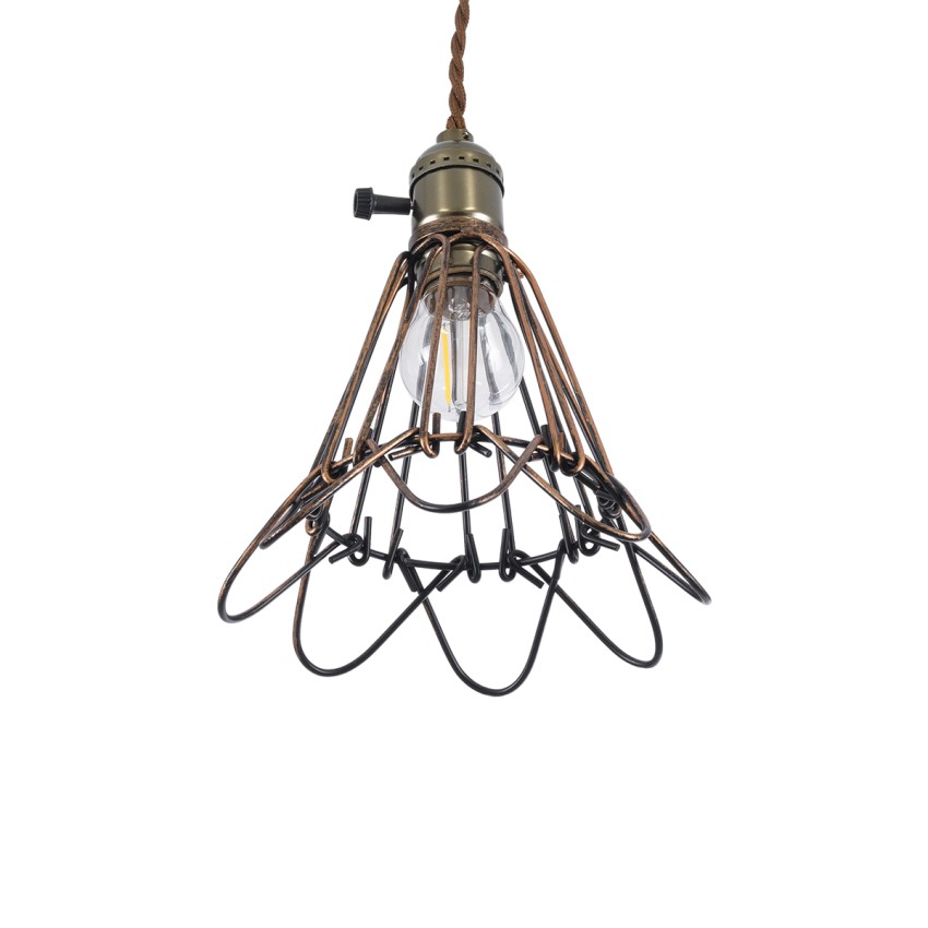 FLOWERON  Vintage Κρεμαστό Φωτιστικό Πλέγμα Μονόφωτο 1 x E27 IP20 Χάλκινο & Μπρούτζινο Μέταλλο - Μ10 x Π10 x Y20cm