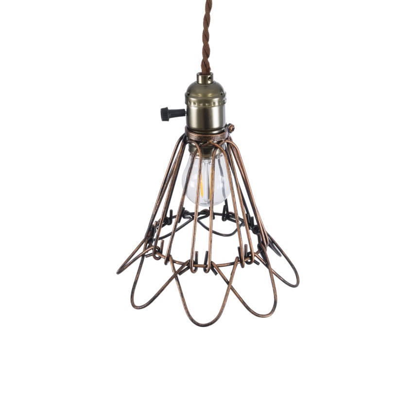 FLOWERON  Vintage Κρεμαστό Φωτιστικό Πλέγμα Μονόφωτο 1 x E27 IP20 Χάλκινο & Μπρούτζινο Μέταλλο - Μ10 x Π10 x Y20cm