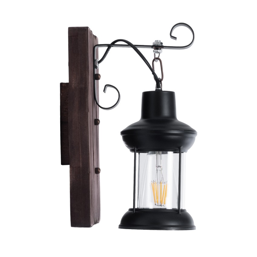 GLOBOSTAR® BRASRA  Vintage Φωτιστικό Τοίχου - Απλίκα με Ντουί 1 x E27 AC 220-240V IP20 - Καφέ & Μαύρο - Μ15 x Π20 x Υ30cm