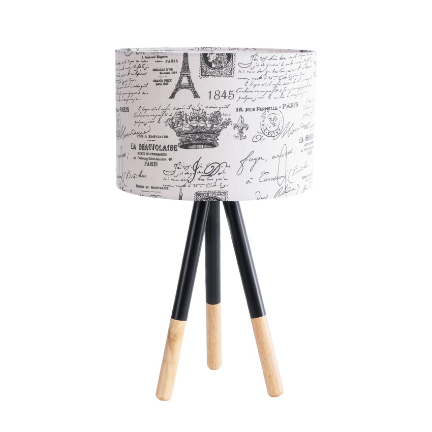 MAGAZINE  Μοντέρνο Επιτραπέζιο Φωτιστικό Πορτατίφ Μονόφωτο 1 x E27 Ξύλινο με Άσπρο Μπεζ Καμβά Καπέλο Φ30 x Υ55cm