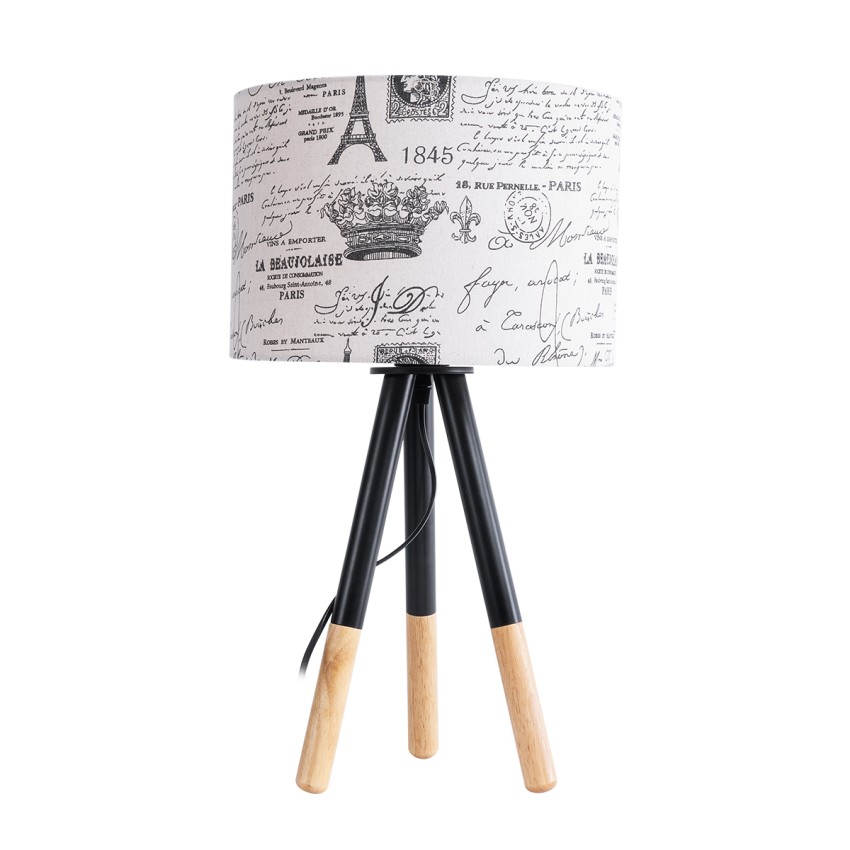 MAGAZINE  Μοντέρνο Επιτραπέζιο Φωτιστικό Πορτατίφ Μονόφωτο 1 x E27 Ξύλινο με Άσπρο Μπεζ Καμβά Καπέλο Φ30 x Υ55cm